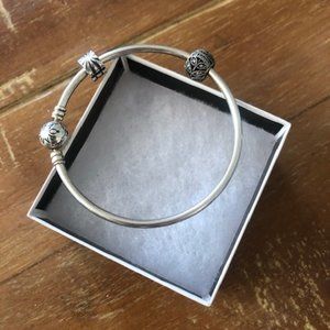 Pandora Sterling Silver Bangle Bracelet & 2 Charms
